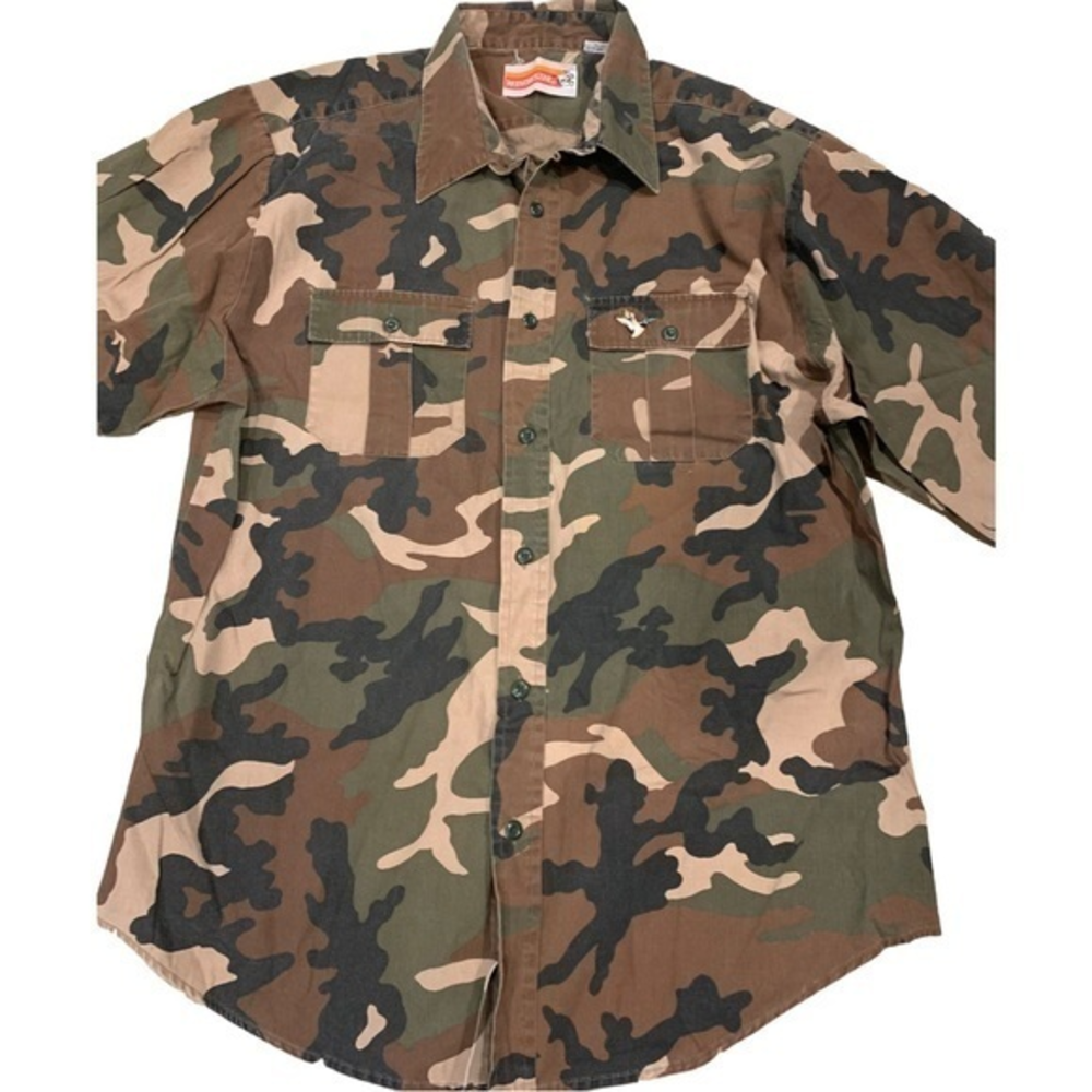 VINTAGE WINCHESTER CAMO BUTTON UP SHIRT DUCK DEER HUNTING XL COAT CAMOUFLAGE